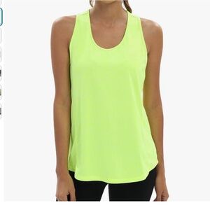 Racerback Tank Open Back Top Yoga Running Athletic Crew Neck Neon Yellow
